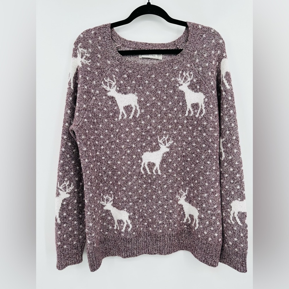 Abercrombie & Fitch | Purple Holiday Reindeer Crewneck Sweater Size Extra Large